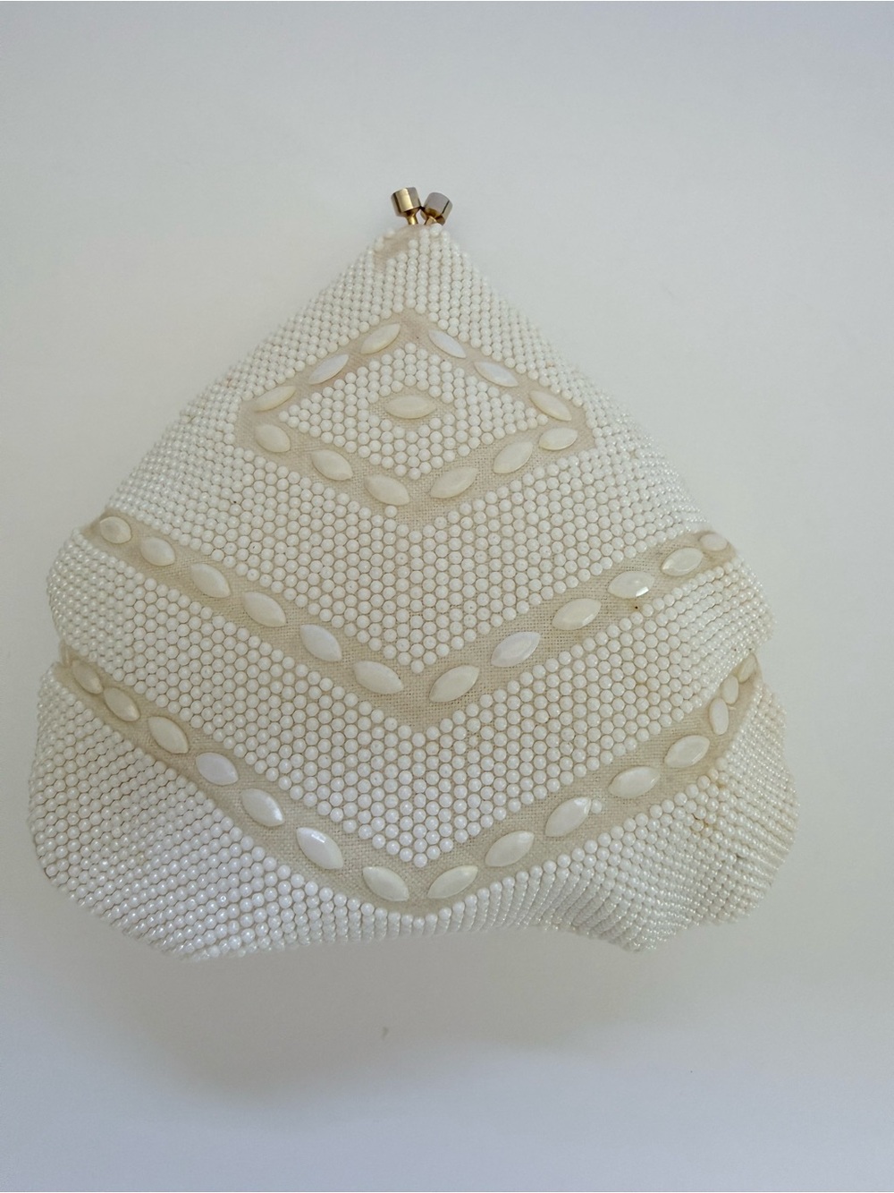 Vintage 1960s Hong Kong White Beaded Evening Bag Clutch Purse